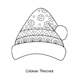 Coloring page of a Christmas hat with a flower mandala