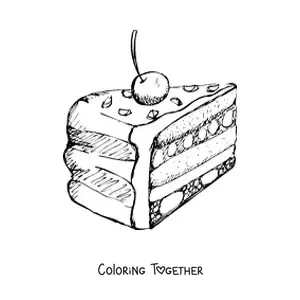 Coloring page of a frosted cake with a cherry