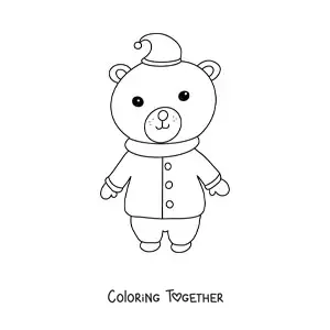 Coloring page of a Christmas bear