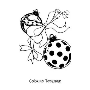 Coloring page of Christmas baubles with bows