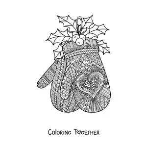 Coloring page of zentangle style Christmas gloves