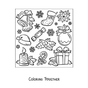 Coloring page of Christmas decorations