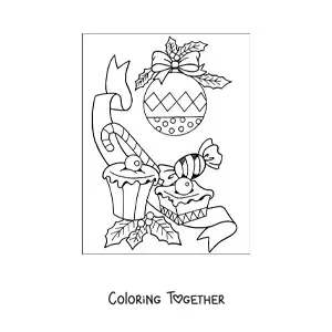 Coloring page of a bauble with Christmas candies
