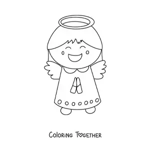 Coloring page of a little Christmas angel praying