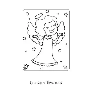 Coloring page of a Christmas angel