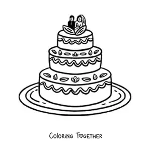 Coloring page of a wedding cake