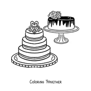 Coloring page of two wedding cakes