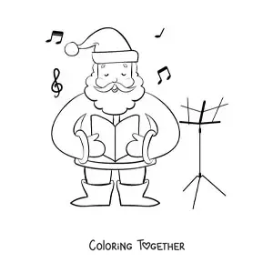Coloring page of Santa Claus singing Christmas carols