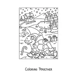 Coloring page of a cartoon Christmas turtle