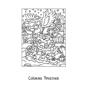 Coloring page of a cartoon Christmas owl