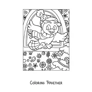 Coloring page of cartoon Christmas birds