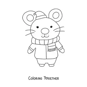 Coloring page of a cartoon Christmas mouse