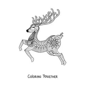Coloring page of a Christmas deer in zentangle style