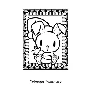 Coloring page of a kawaii Christmas bunny