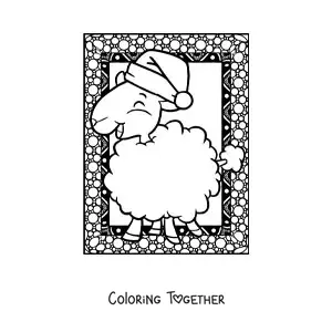 Coloring page of a kawaii Christmas sheep