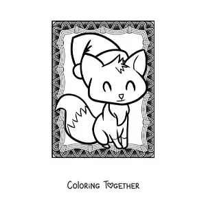 Coloring page of a kawaii Christmas fox