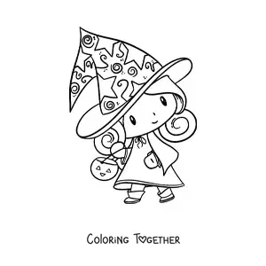 Coloring page of a kawaii witch