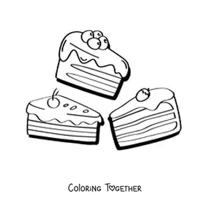 Coloring page of three cake slices