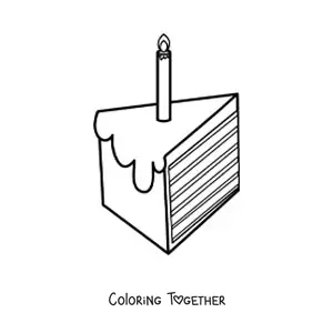 Coloring page of a cake slice with a birthday candle