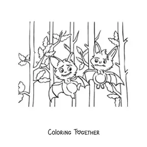 Coloring page of vampires turned into cartoon bats