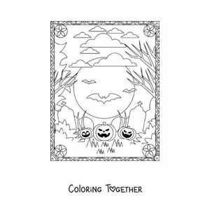 Coloring page of bats flying on Halloween night