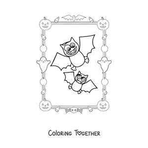Coloring page of cartoon Halloween bats