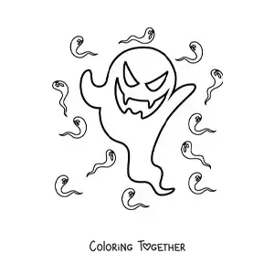Coloring page of a scary ghost