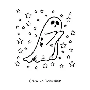 Coloring page of a kawaii ghost scaring