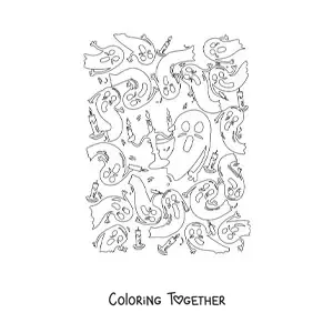 Coloring page of scary ghosts with candelabras