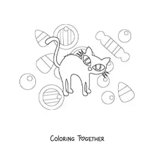 Coloring page of a simple Halloween cat