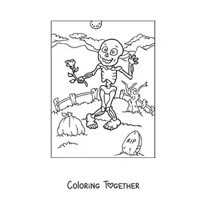 Coloring page of a human Halloween skeleton