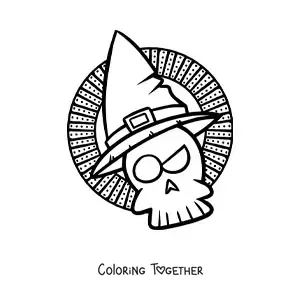 Coloring page of a cartoon Halloween skull