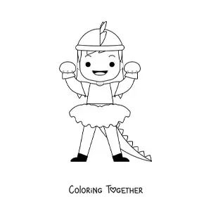Coloring page of a girl dressed as a monster on Halloween