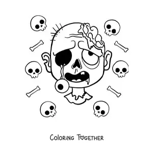 Coloring page of a Halloween zombie face