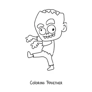 Coloring page of a cartoon zombie walking