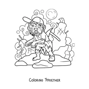 Coloring page of a zombie walking