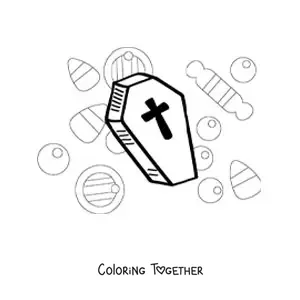 Coloring page of an easy Halloween grave