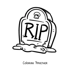 Coloring page of a big Halloween grave