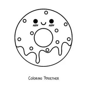 Coloring page of a kawaii donut with sprinkles and glaze