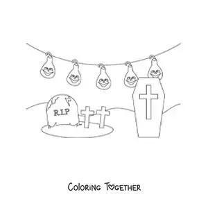 Coloring page of graves on Halloween