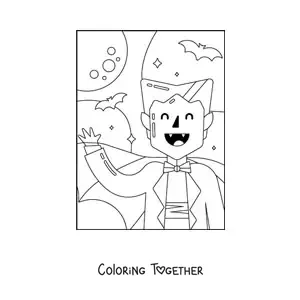 Coloring page of an easy vampire with bats