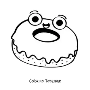 Coloring page of a cartoon donut with glaze