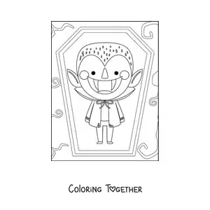Coloring page of a cartoon vampire in his grave