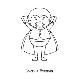 Coloring page of a kawaii vampire