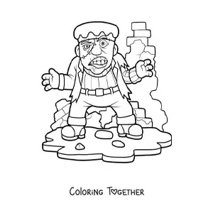 Coloring page of a scary cartoon Frankenstein