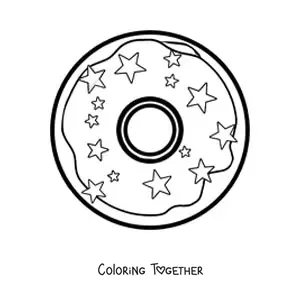 Coloring page of a donut decorated with stars