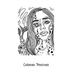 Coloring page of an extreme horror doll