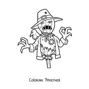 Coloring page of a horror scarecrow
