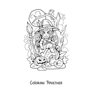 Coloring page of a horror witch