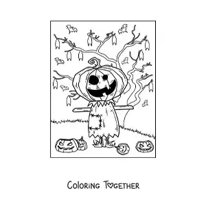 Coloring page of a scary scarecrow